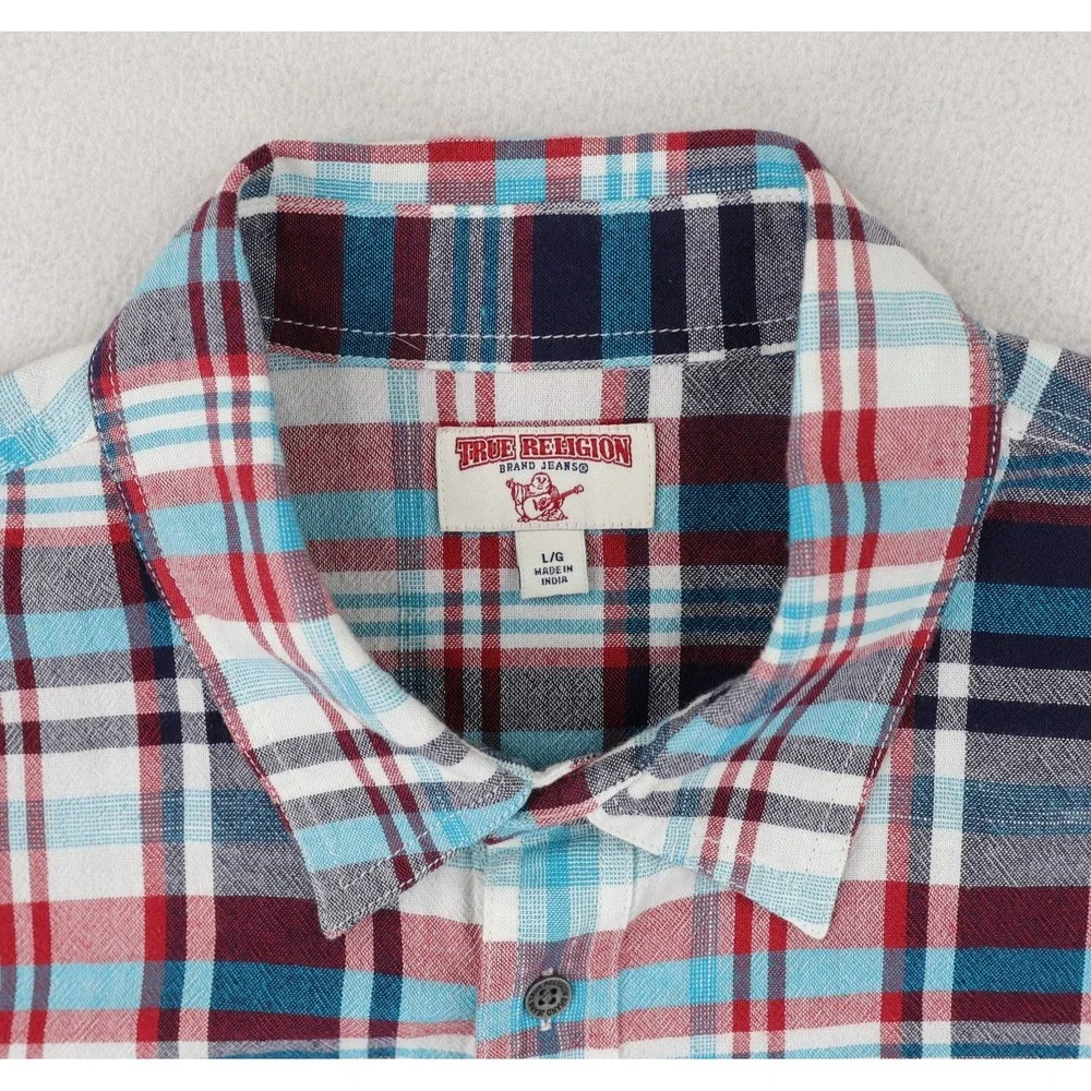 True Religion LS Utility Shirt Mens Large Multicolor Plaid Western Cotton